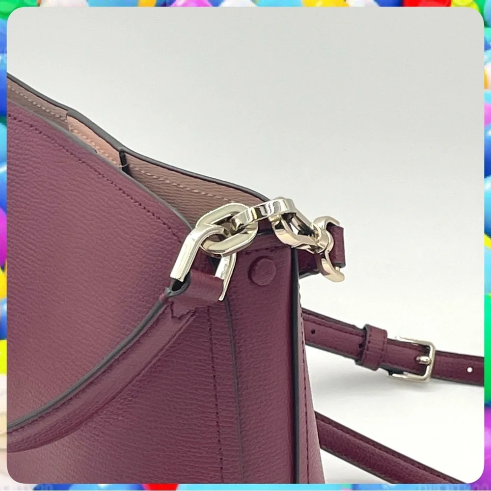 KATE SPADE Darcy Satchel Bucket Crossbody Bag Blackberry Burgundy Leather Purse